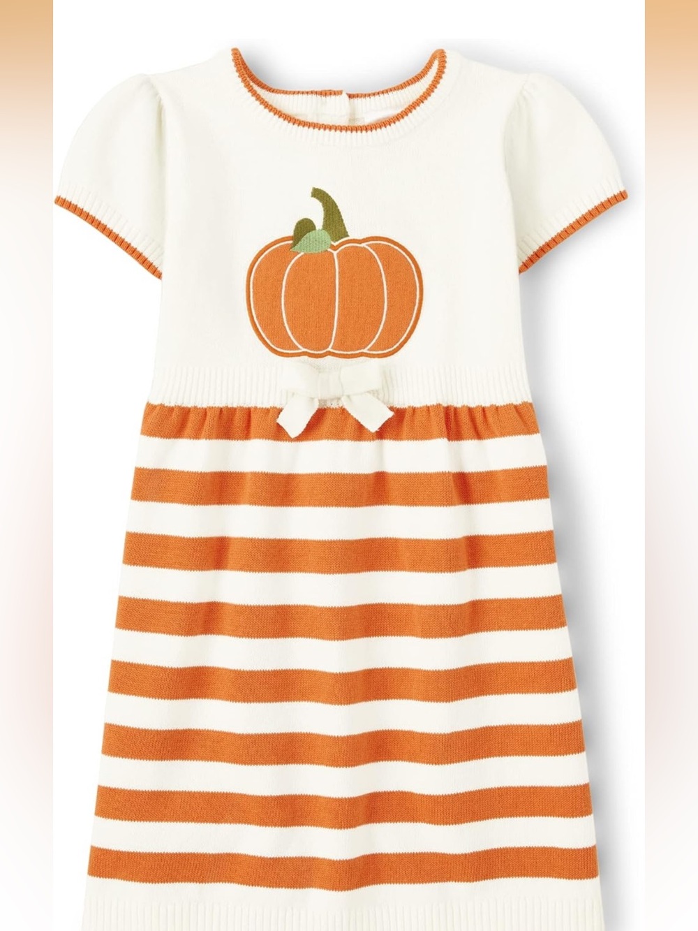 EUC Gymboree Orange and Cream Striped Knit Knit Dress with Pumpkin Appliqué, 6T